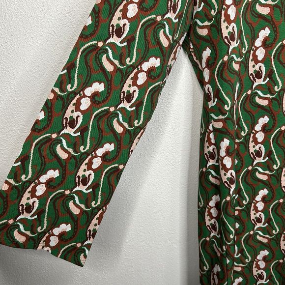 Zara Green Paisley Print Long Sleeve Mock Neck Side Slit Midi Dress XXL Blogger - Picture 5 of 14